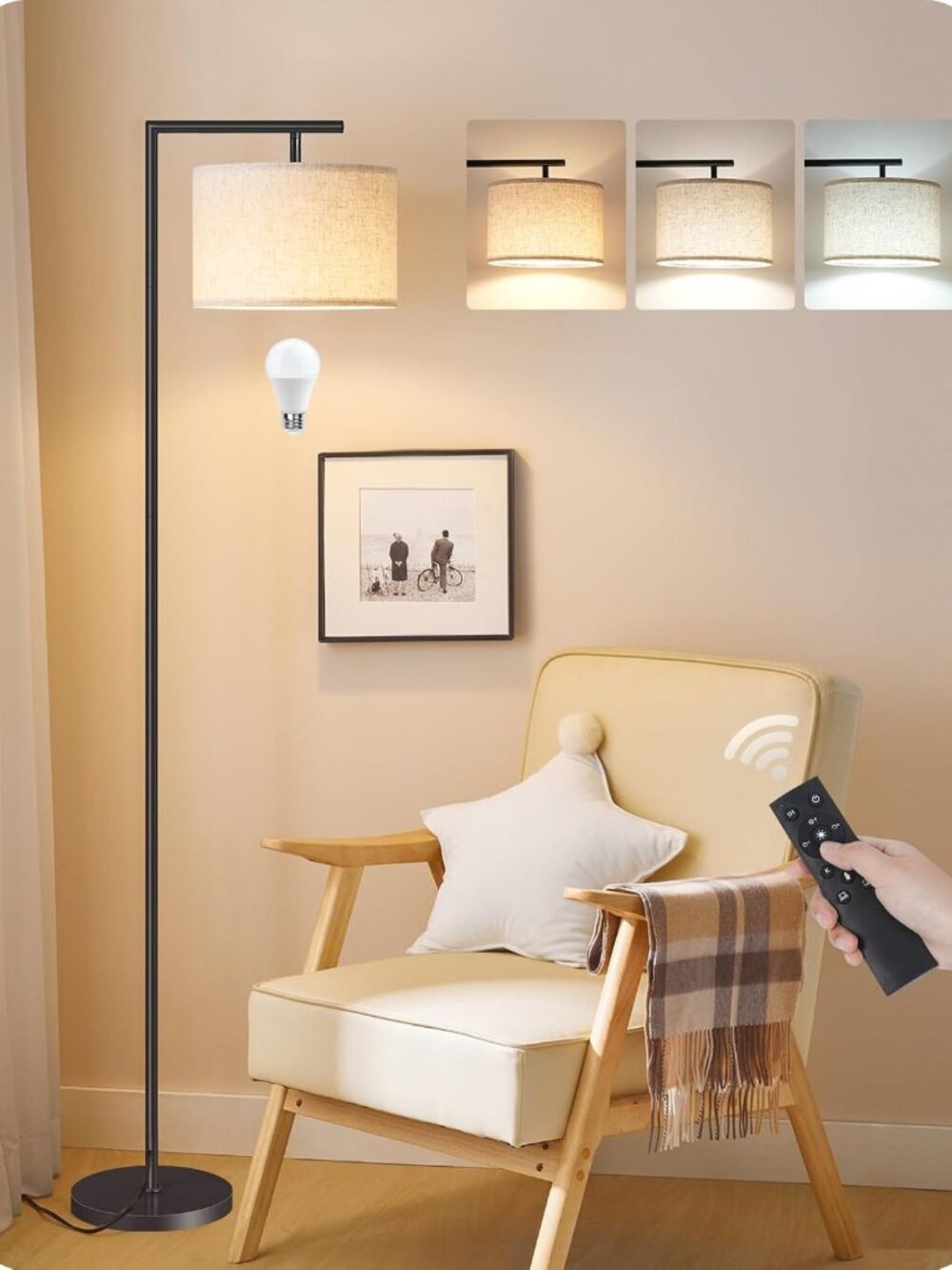 Modern Dimmable Floor Lamp with Adjustable Color Temperature & Remote Control